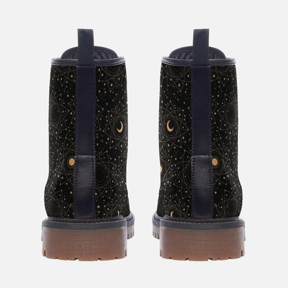 Celestial Moon Combat Boots, Witchy Starry Night Shoes, Occult Fashion