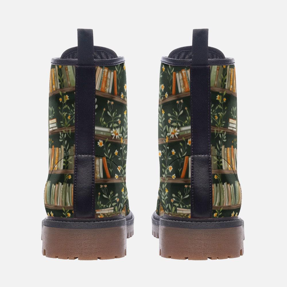 Dark Academia Boots Bookshelf Floral Print Book Lover Lace Up Shoes