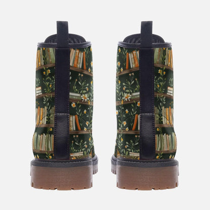 Dark Academia Boots Bookshelf Floral Print Book Lover Lace Up Shoes