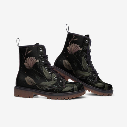 Golden Sun Moon Combat Boots, Celestial Floral Witchy Festival Shoes, Mystical Luminous Style