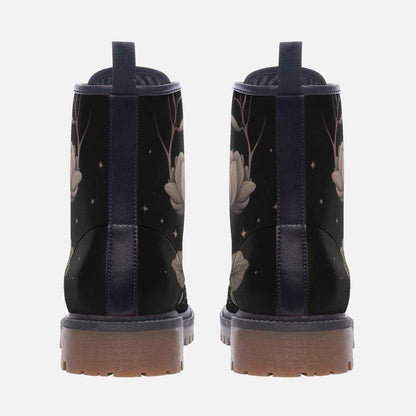 Golden Sun Moon Combat Boots, Celestial Floral Witchy Festival Shoes, Mystical Luminous Style