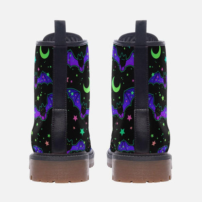 Bat Combat Boots, Moon Star Goth Ankle Boots, Witchy Alternative Footwear