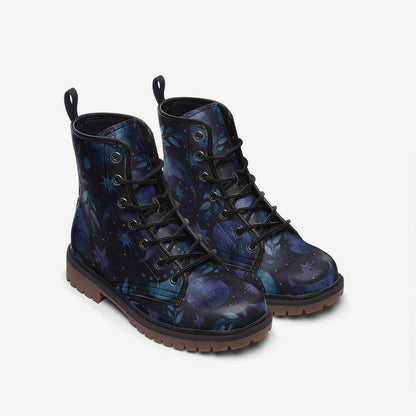 Moon Forest Vegan Leather Combat Boots, Witchy Festival Boots