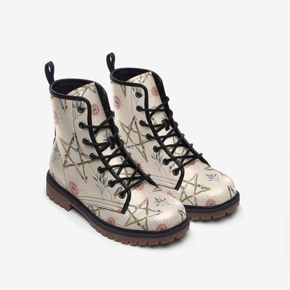 Witchcore Combat Boots, Astrology Lace Up Boots, White Constellation Grunge Shoes