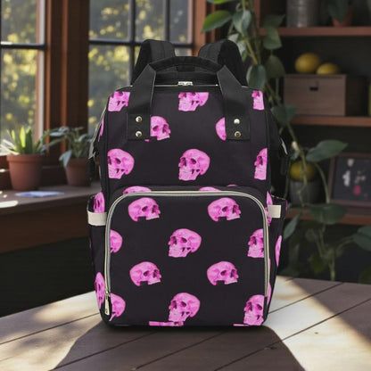 Neon Mushroom Print Diaper Backpack, Celestial Witchy Mom Bag, Spooky Travel Baby Bag