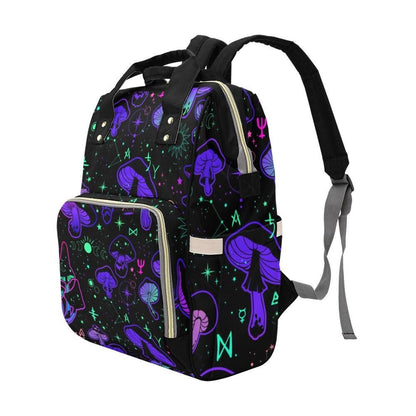 Mushroom Print Diaper Bag Backpack, Spooky Pink Skull Baby Organizer, Edgy Travel Bag for Moms