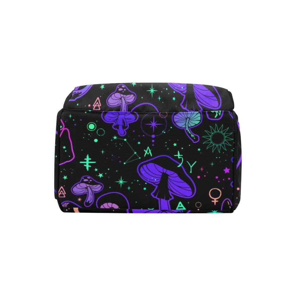 Mushroom Print Diaper Bag Backpack, Spooky Pink Skull Baby Organizer, Edgy Travel Bag for Moms