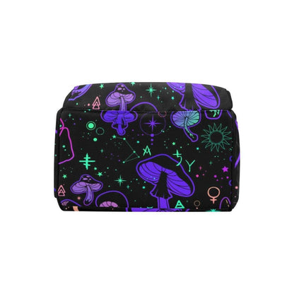 Mushroom Print Diaper Bag Backpack, Spooky Pink Skull Baby Organizer, Edgy Travel Bag for Moms