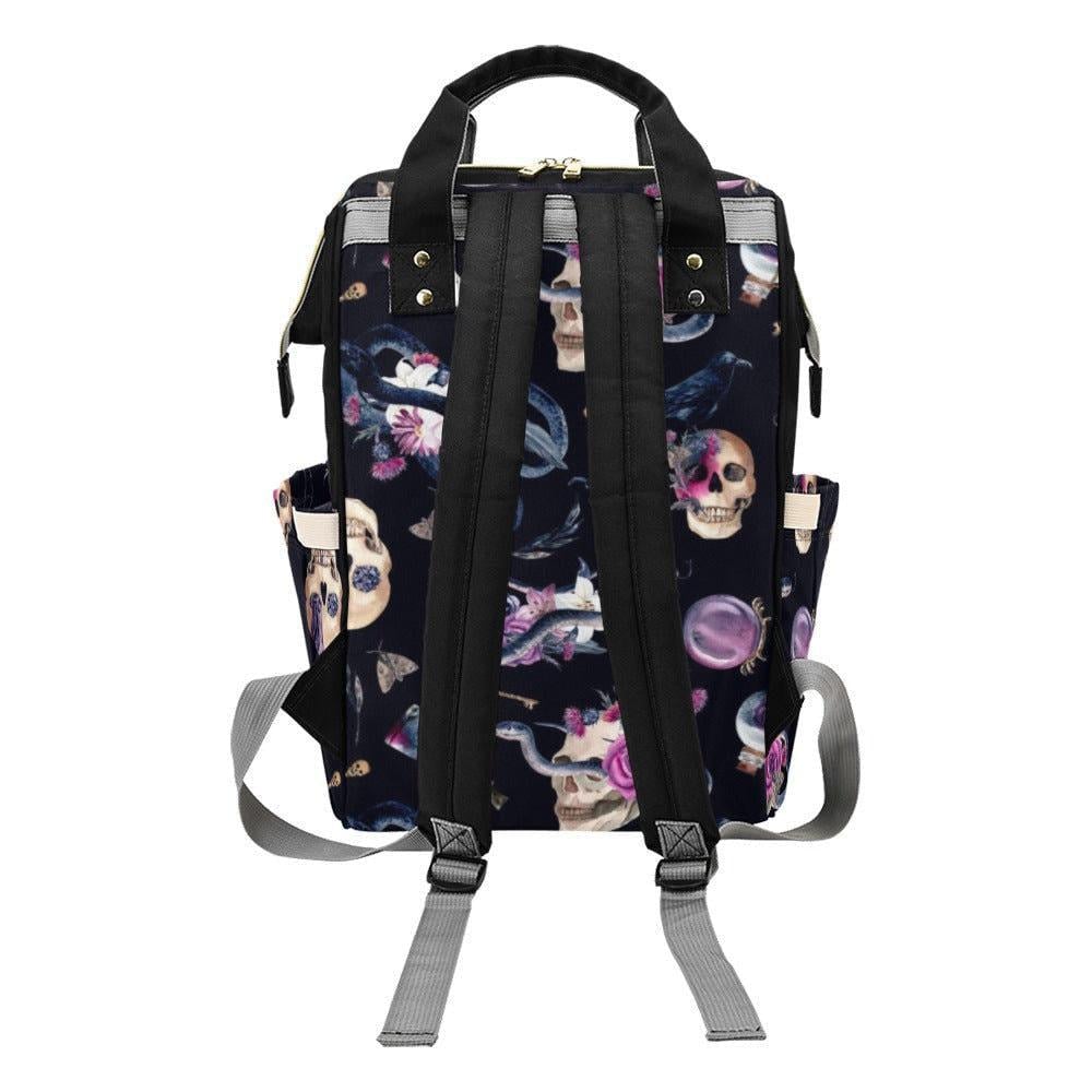 Gothic Diaper Backpack, Snake Skull Baby Bag, Alternative Mom Backpack Organizer