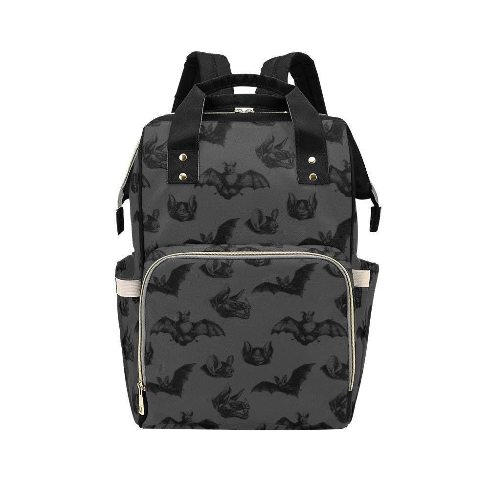 Spooky Bat Print Diaper Bag, Gothic Baby Backpack, Halloween Nappy Tote