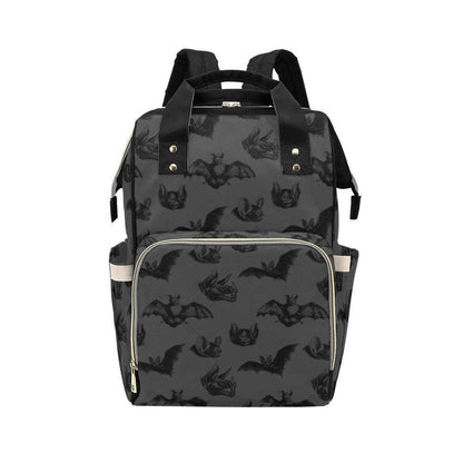 Spooky Bat Print Diaper Bag, Gothic Baby Backpack, Halloween Nappy Tote