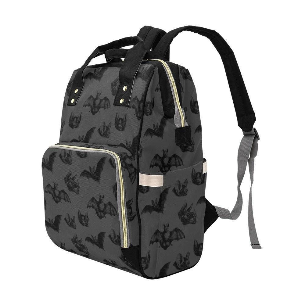 Spooky Bat Print Diaper Bag, Gothic Baby Backpack, Halloween Nappy Tote