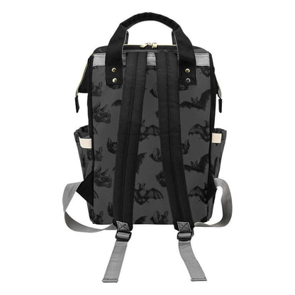 Spooky Bat Print Diaper Bag, Gothic Baby Backpack, Halloween Nappy Tote