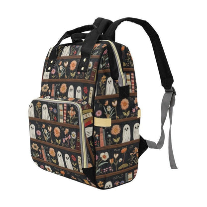 Ghost diaper bag backpack, spooky mom backpack, bookish baby travel bag