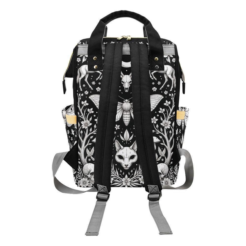 Celestial Diaper Bag Backpack, Monochrome Moth Nursery Organizer, Black Baby Travel Bag