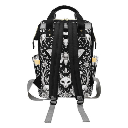 Celestial Diaper Bag Backpack, Monochrome Moth Nursery Organizer, Black Baby Travel Bag