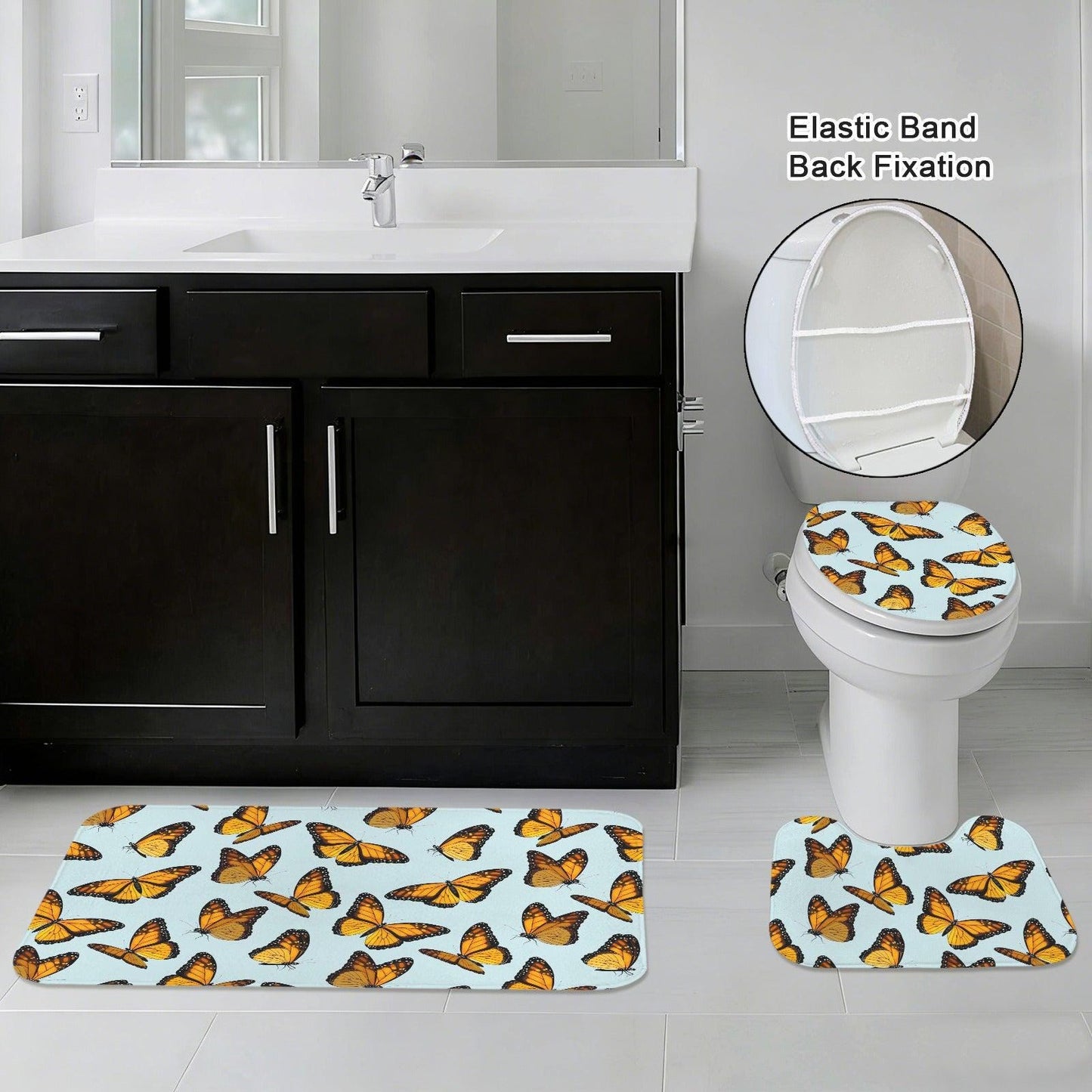 Monarch Butterfly Shower Curtain, Sky Blue Nature Bath Decor, Cottage Garden Accent
