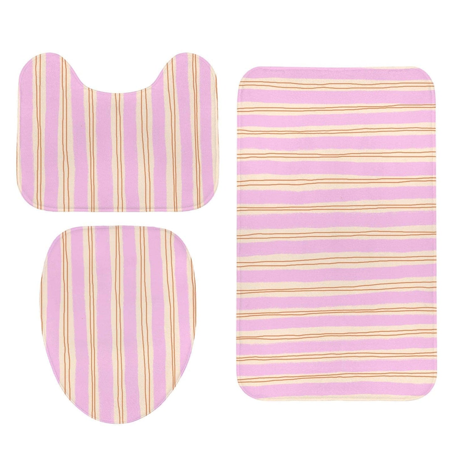 Pink Wavy Stripe Shower Curtain, Blush Cream Preppy Bathroom Decor
