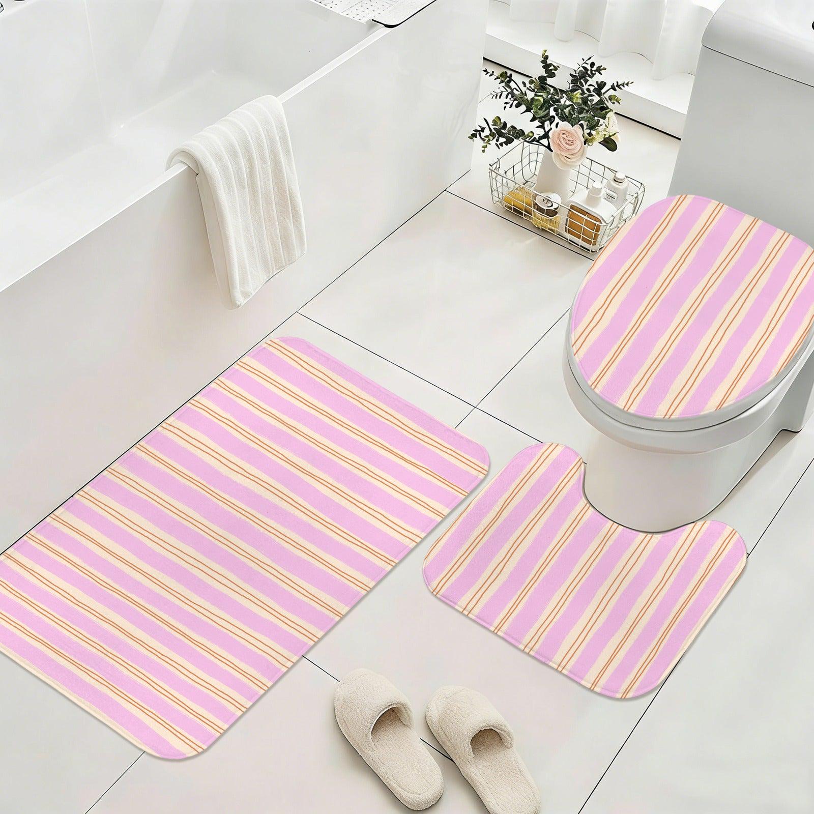 Pink Wavy Stripe Shower Curtain, Blush Cream Preppy Bathroom Decor
