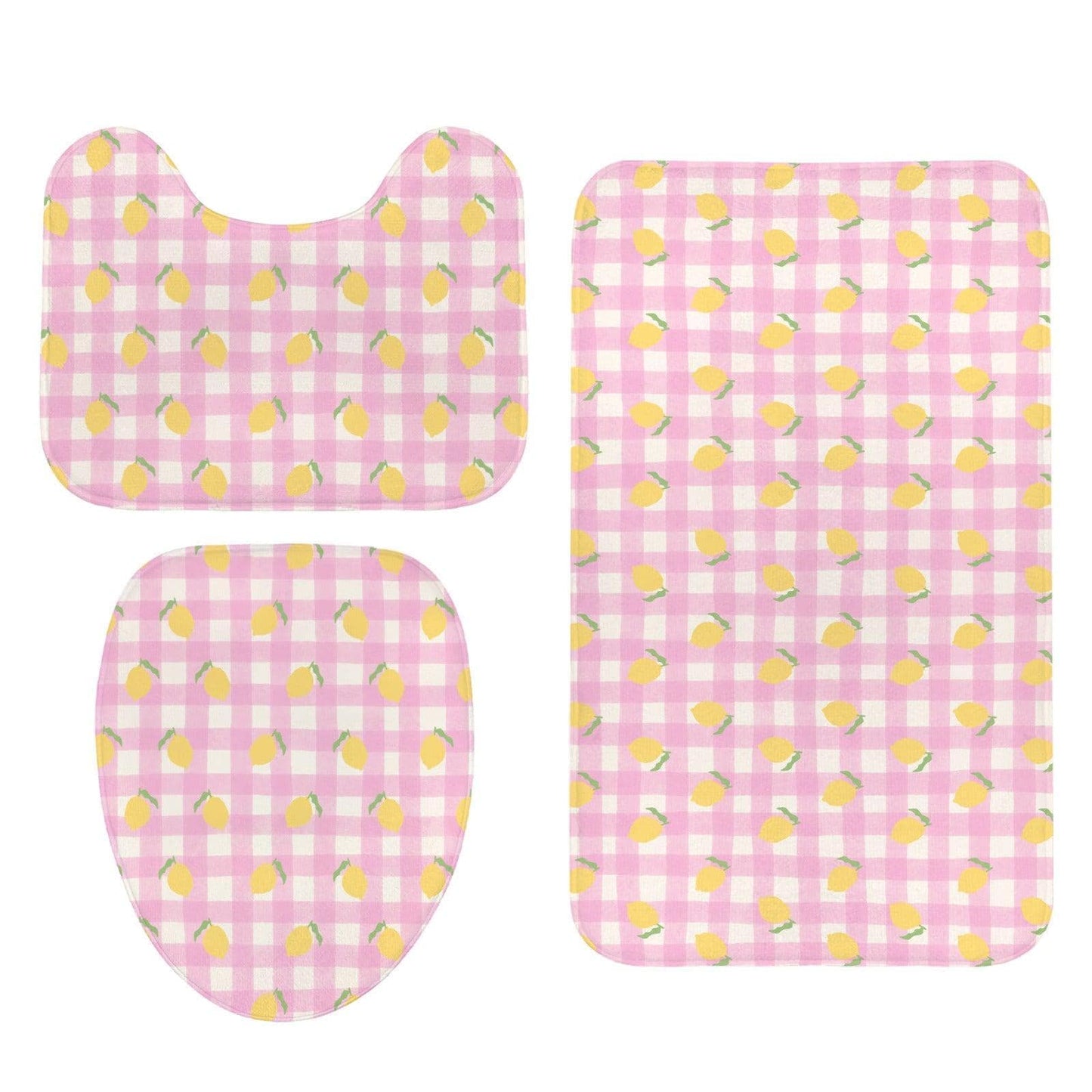 Pink Gingham Lemon Shower Curtain, Cottagecore Bathroom Decor, Picnic Check Bath Accent