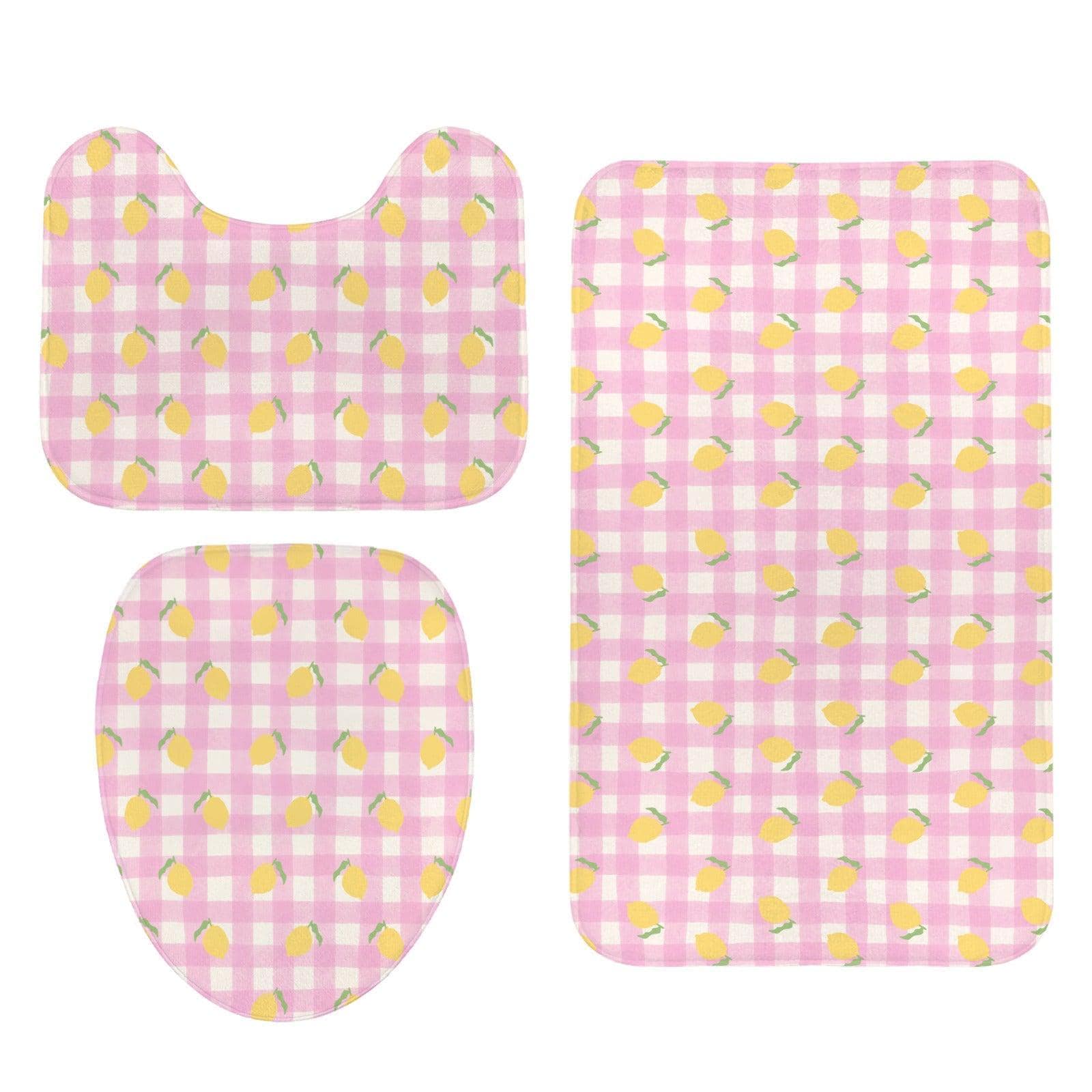 Pink Gingham Lemon Shower Curtain, Cottagecore Bathroom Decor, Picnic Check Bath Accent