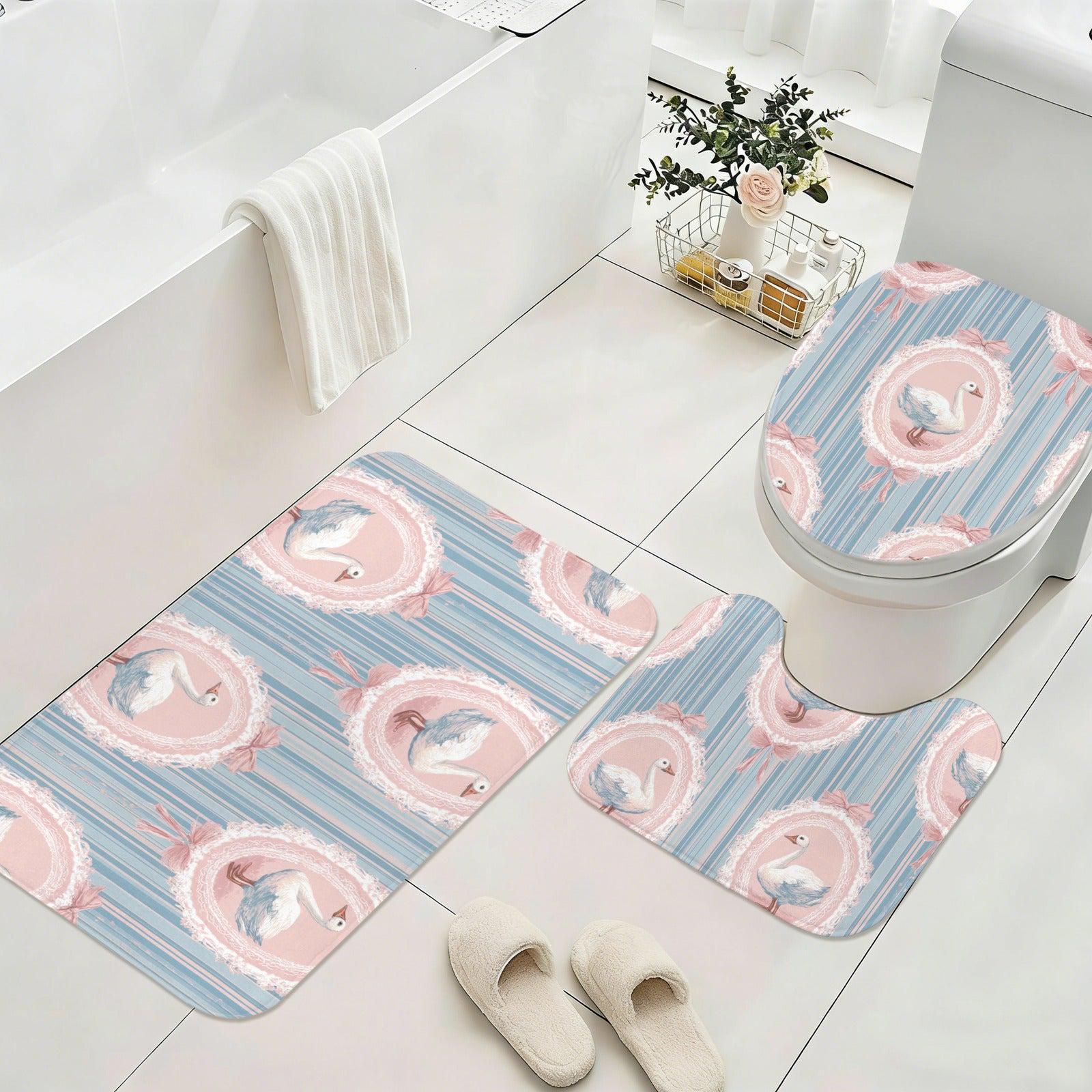 Coquette Swan Shower Curtain, Shabby Chic Pink Blue Ribbon Bath Decor