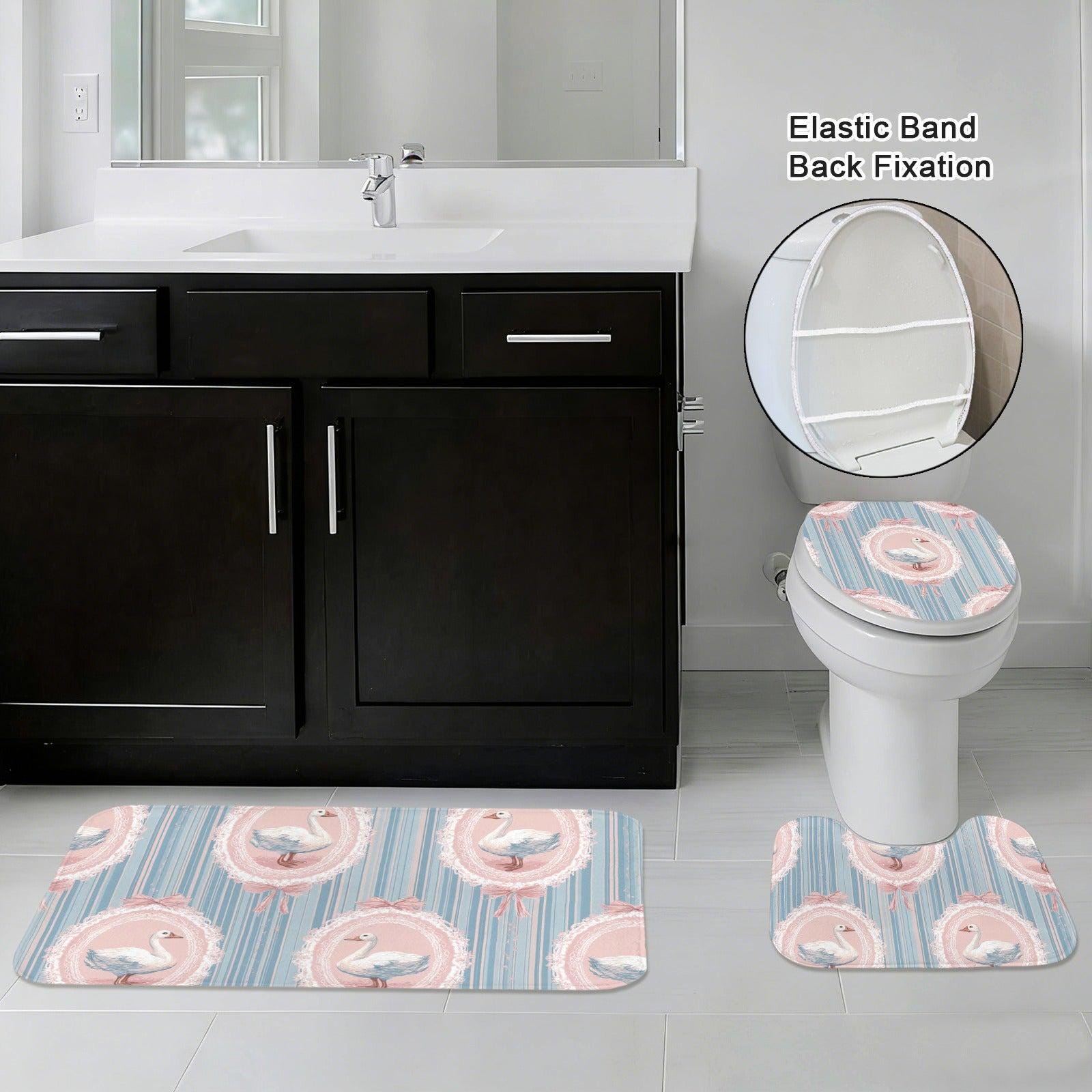 Coquette Swan Shower Curtain, Shabby Chic Pink Blue Ribbon Bath Decor