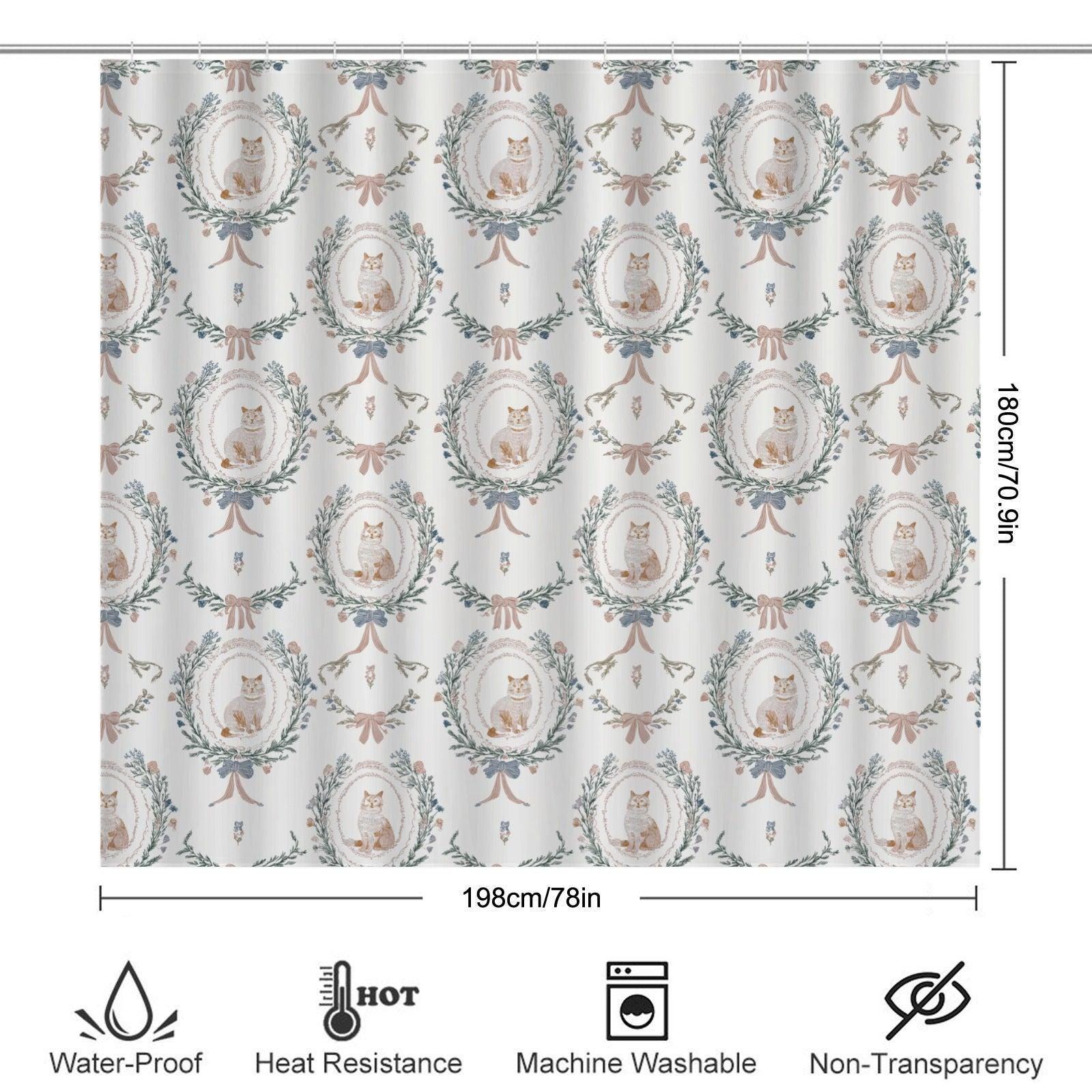 Cat Lover Bathroom Rug Set, Vintage Toile Floral Toilet Mat, Cottage Kitten Decor
