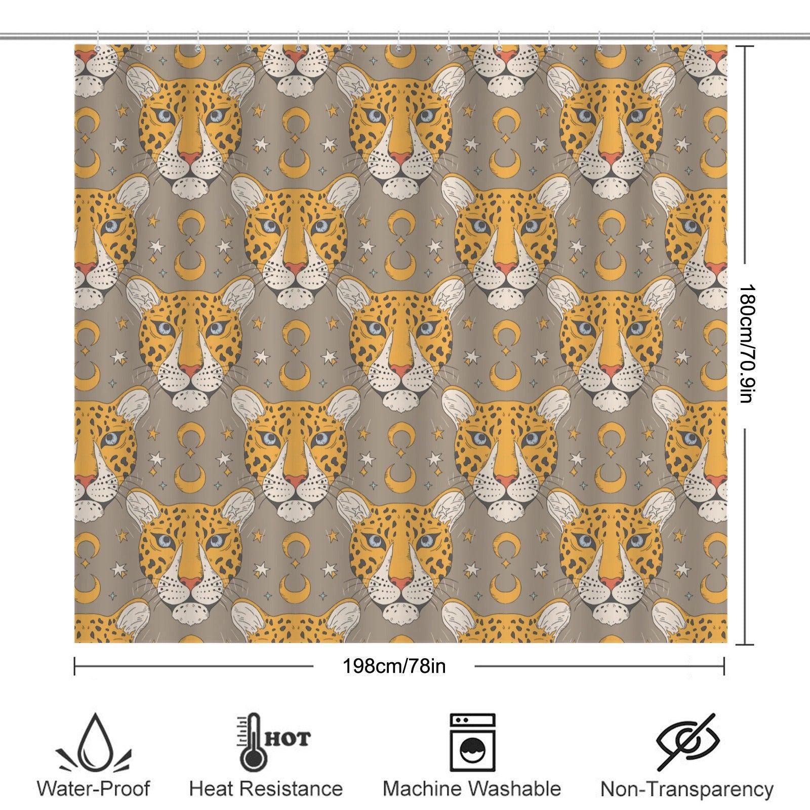 Celestial Leopard Bath Mat Set, Boho Safari Moon Rugs, Wild Cat Toilet Contour Mat