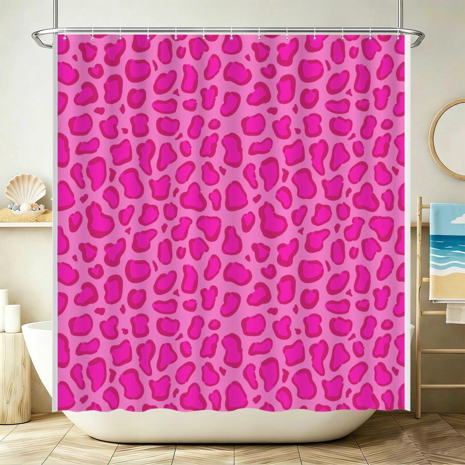 Pink Leopard Bathroom Rug Set, 3 Piece Girly Glam Animal Print Bath Mat