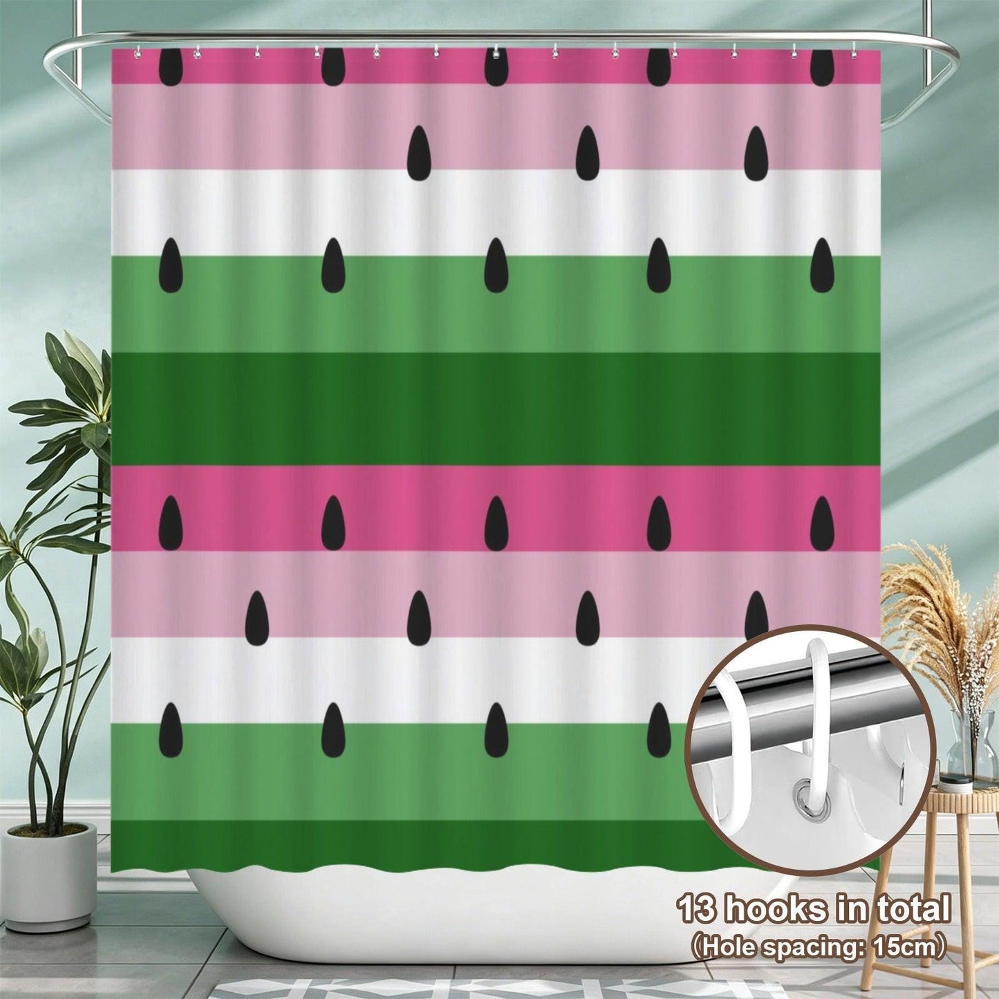 Watermelon Bath Mat Trio, Pink Green Striped Fruit Rug Set
