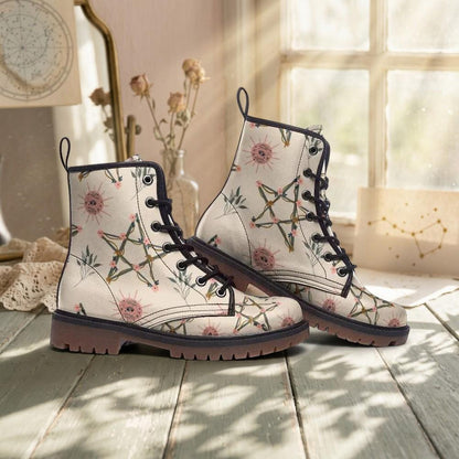 Witchcore Combat Boots, Astrology Lace Up Boots, White Constellation Grunge Shoes