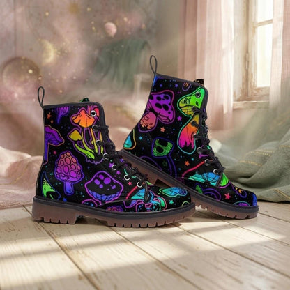 Goblincore Mushroom Combat Boots Vegan Witchcore Festival Faecore Butterfly Print Woodland Footwear