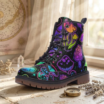 Goblincore Mushroom Combat Boots Vegan Witchcore Festival Faecore Butterfly Print Woodland Footwear