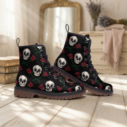 Skull Rose Combat Boots