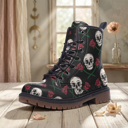 Skull Rose Combat Boots