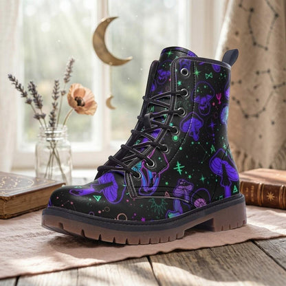 Cosmic Mushroom Combat Boots, Celestial Platform Shoes, Festival Footwear