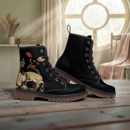 Floral Skull Combat Boots, Occult Rose Footwear, Gothic Witchy Alternative Style