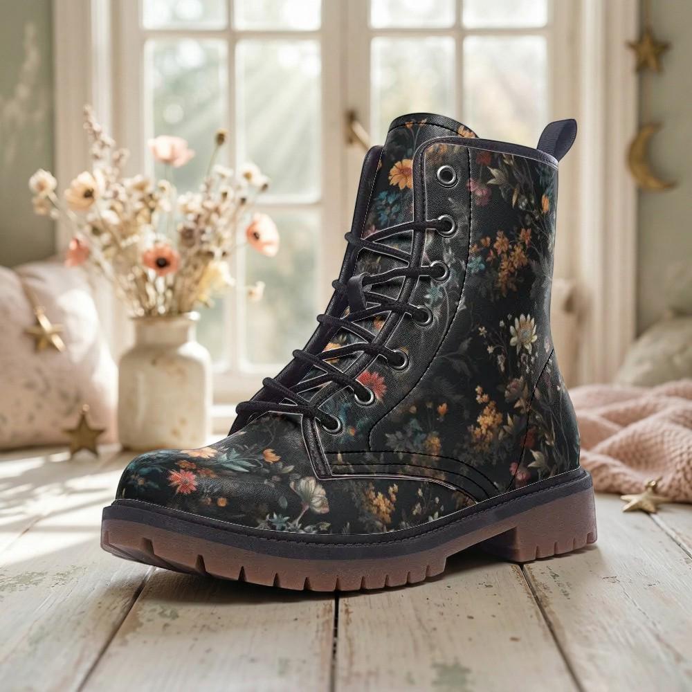 Forest Witch Boots, Goblincore Boots, Wildflowers Boots, Vegan Combat Boots, Witchcore, Naturecore Flowers Boots, Cottagecore Boots