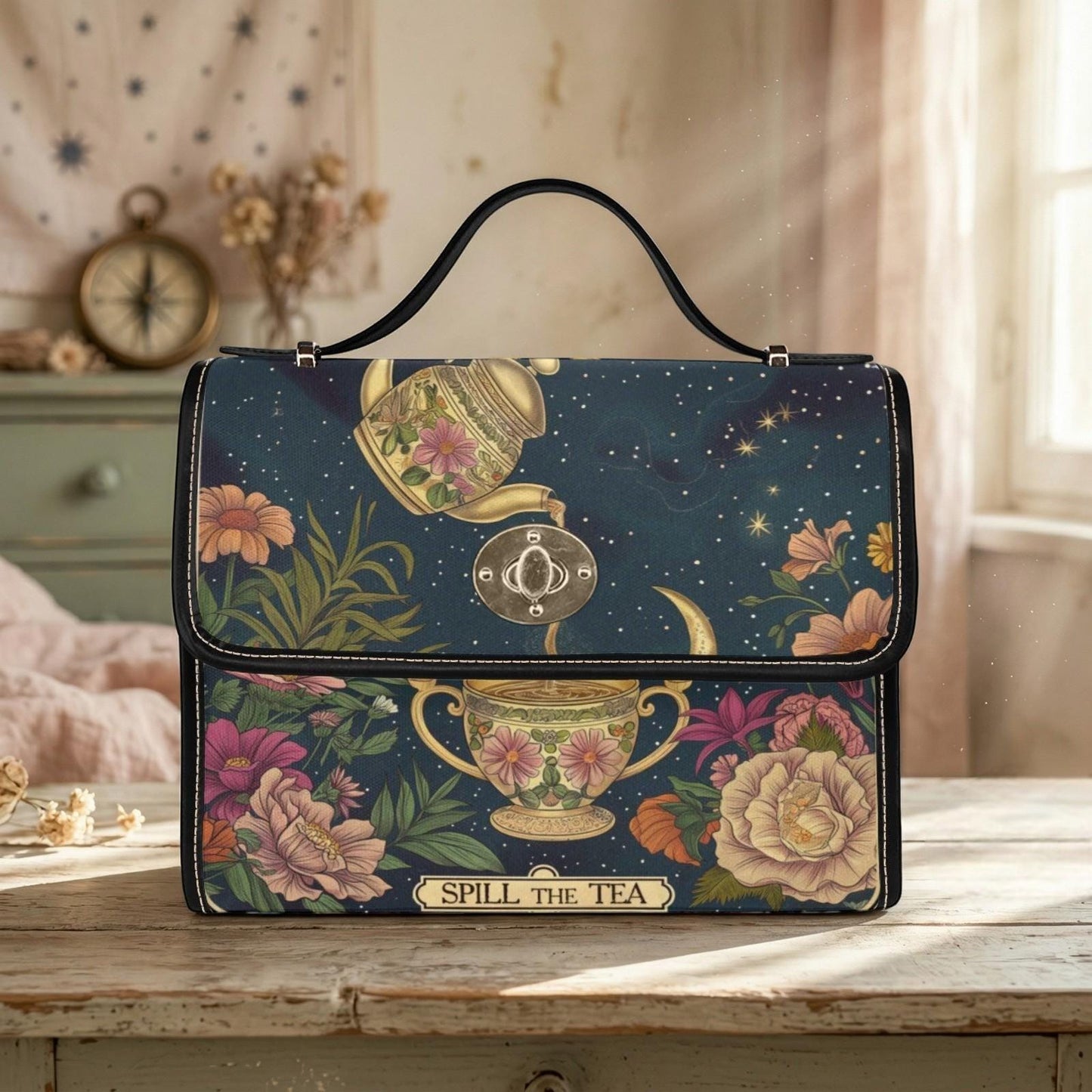 Whimsical Tea Party Purse – 'Spill the Tea' Teapot & Floral Print