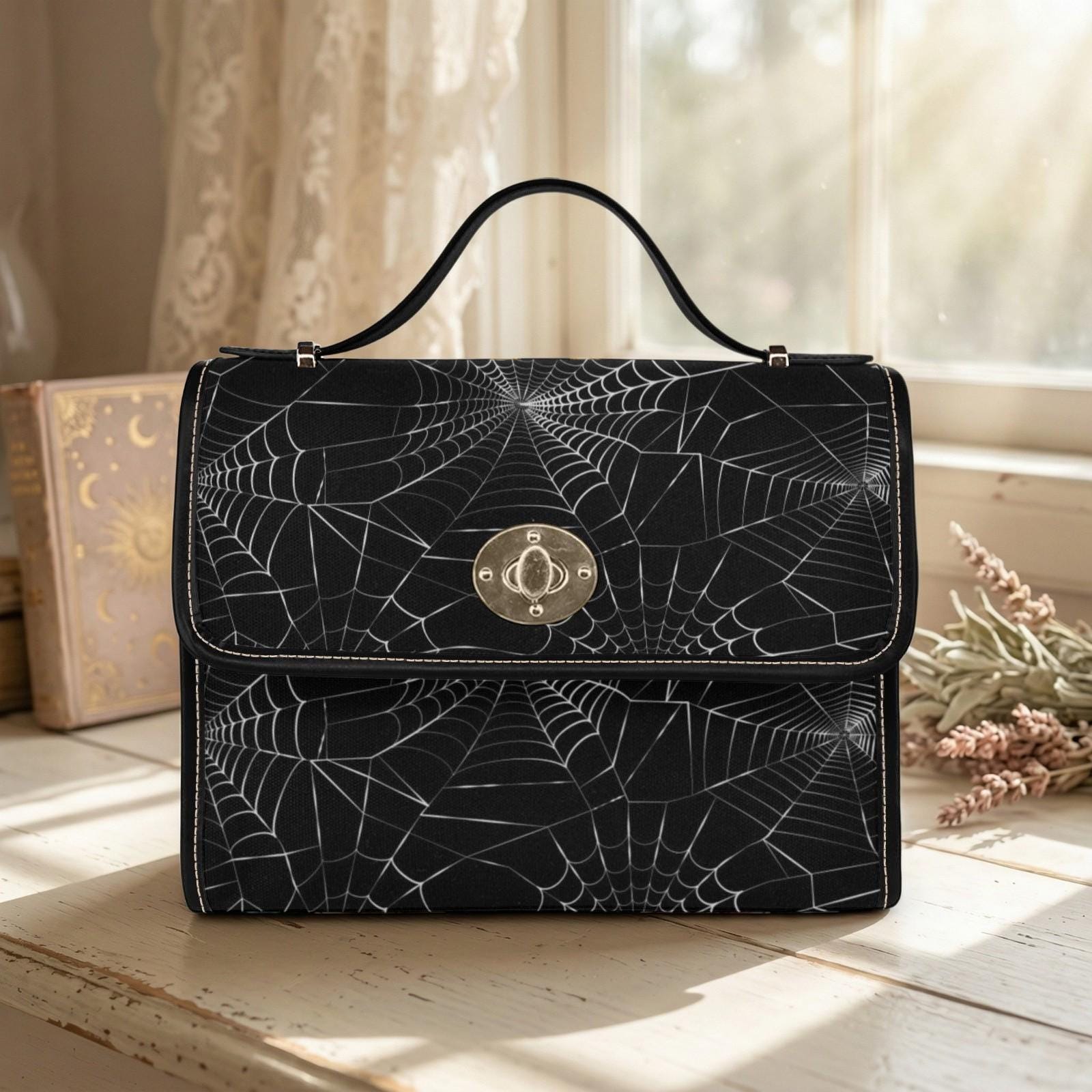 Spiderweb Handbag, Gothic Crossbody Purse with Web Pattern, Spooky Halloween Accessory