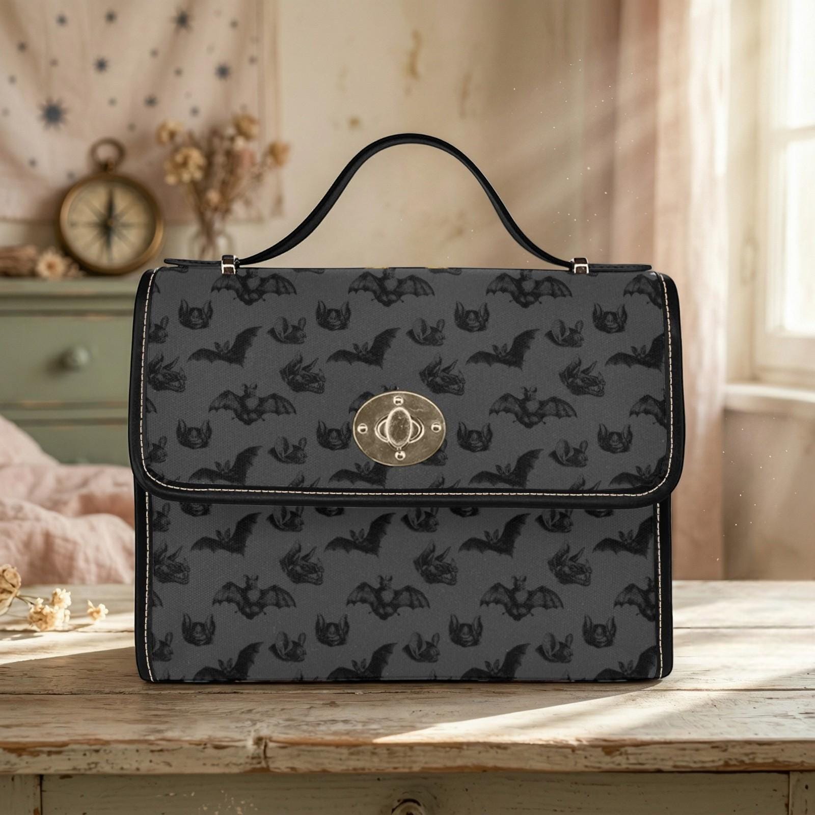 Bat Purse, Gothic Top Handle Handbag, Halloween Shoulder Bag
