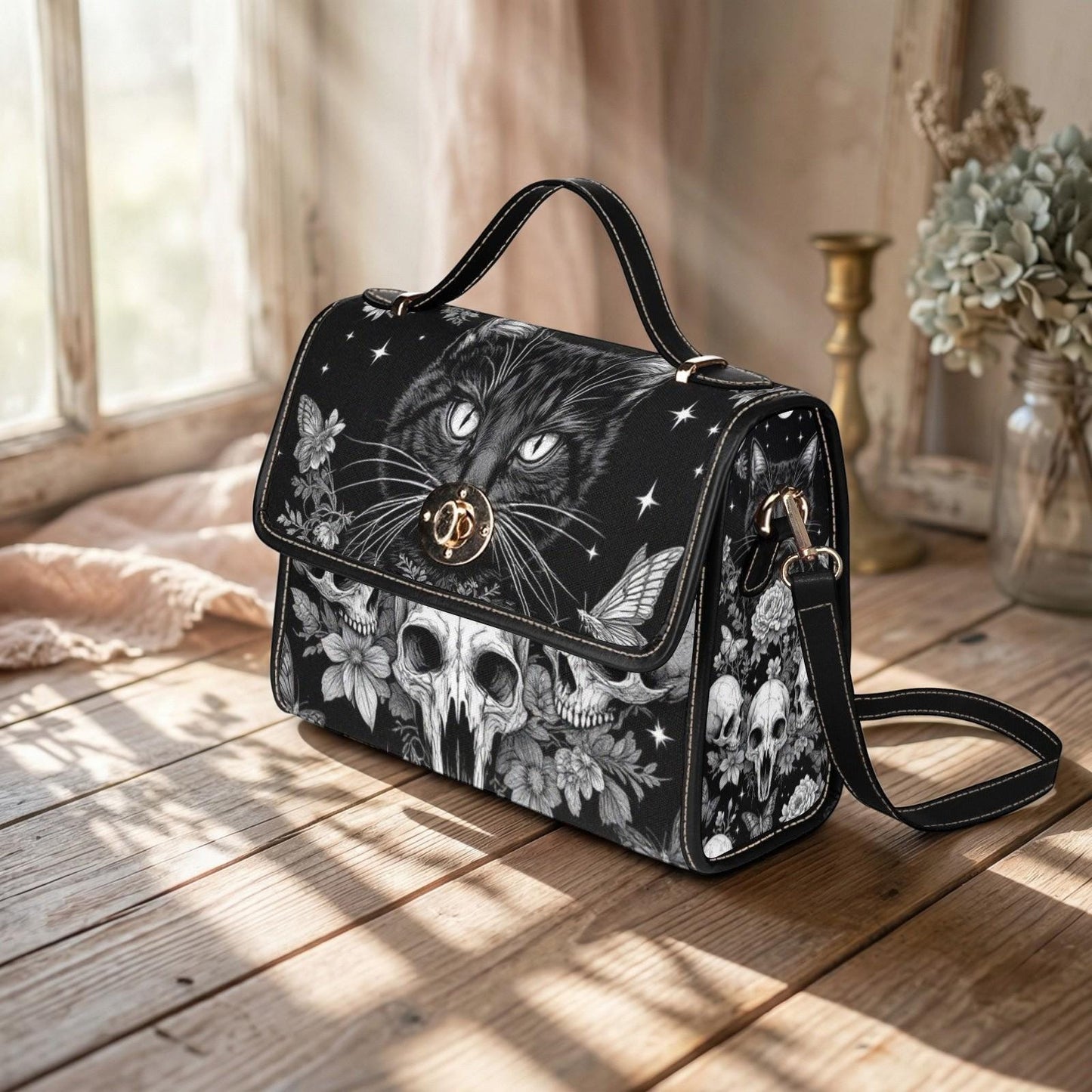 Occult Cat Skull Bag, Dark Witchy Crossbody Purse, Gothic Kitty Shoulder Tote,Cat Skull Accessories,Dark Feline Gift,Alternative Fashion Bag