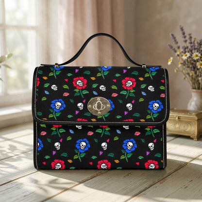 Skull Floral Satchel Bag, Spooky Pastel Goth Crossbody Purse