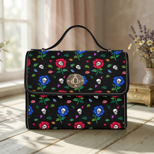 Skull Floral Satchel Bag, Spooky Pastel Goth Crossbody Purse