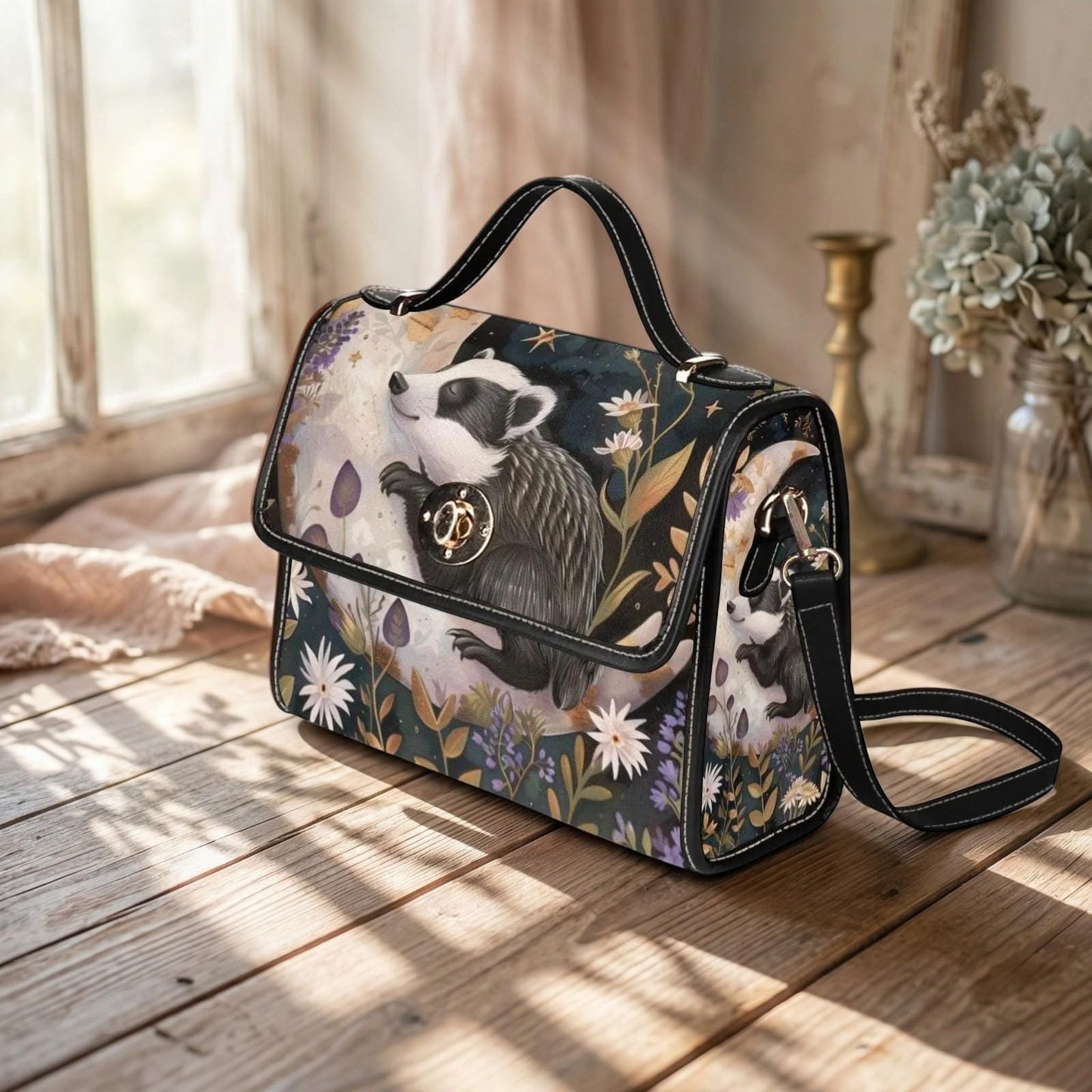 Raccoon Satchel Purse, Woodland Crossbody Bag, Cottagecore Handbag, Nature Lover Gift