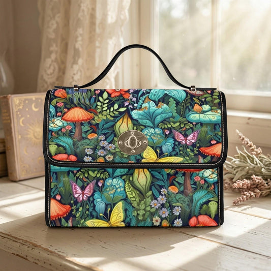 Mushroom Forest Handbag, Cottagecore Purse, Whimsical Nature Bag, Waterproof Canvas, Fairycore Gift