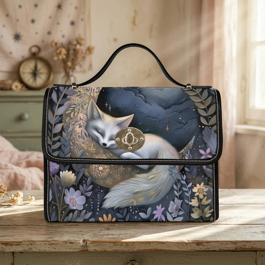 Sleeping Fox Woodland Night Handbag, Fairycore Fantasy Forest Clutch, Celestial Animal Bag