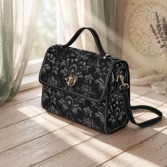 Dark Damask Canvas Satchel
