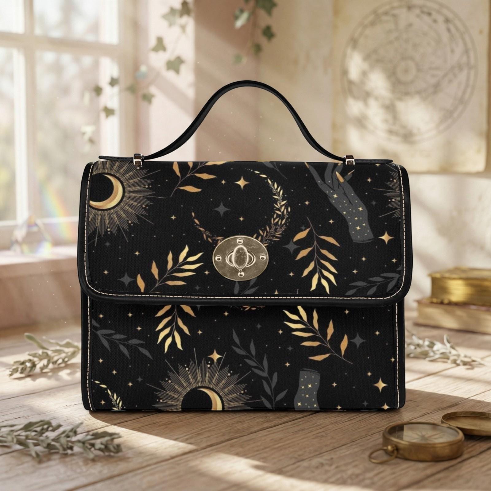Moon Phase Handbag, Night Sky Purse, Dark Academia Top Handle Bag